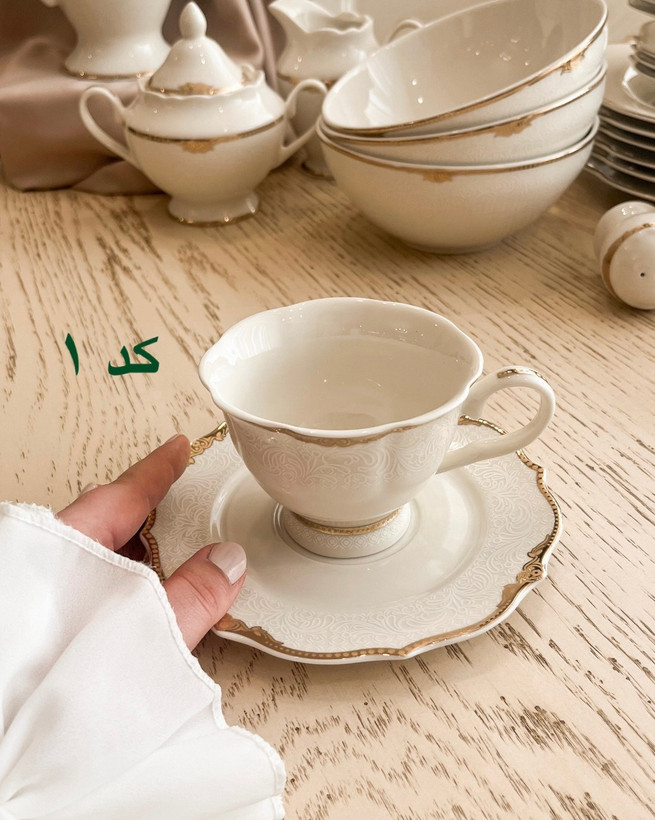 سرویس فنجان و نعلبکی چینی استخوانی ۱۲ پارچه ۶ عددی انجلیکا - کد ۱