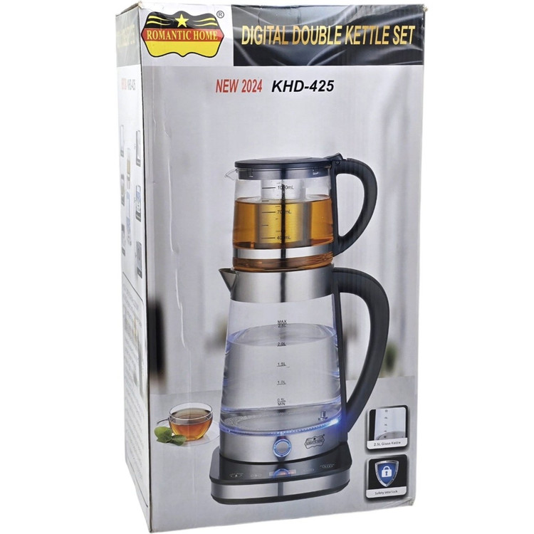 چای ساز رومانتیک هوم مدل KHD-425 ظرفیت ۲.۵ لیتر با کتری پیرکس